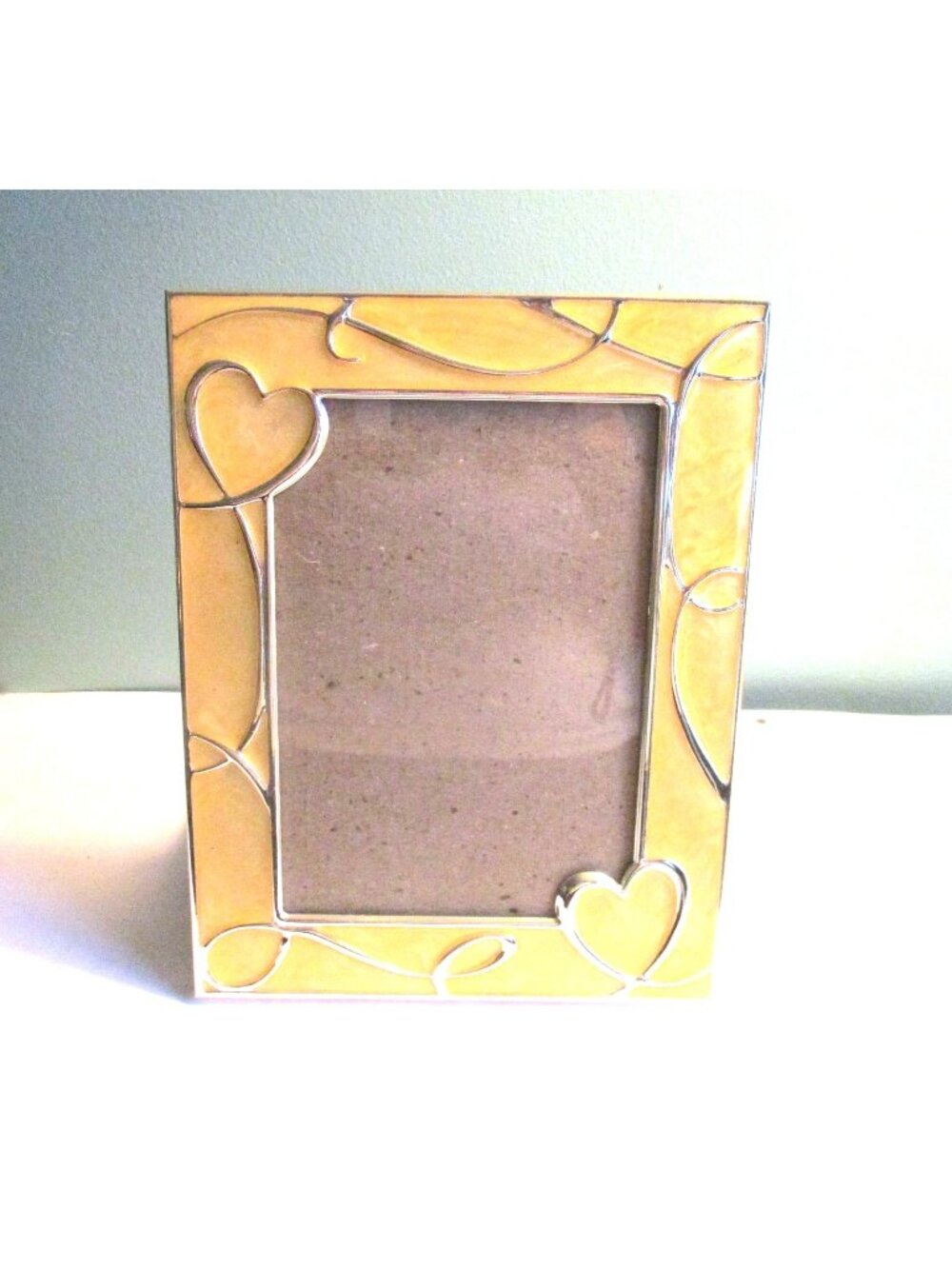 *Yellow and Silver Heart Design Picture Frame - Tabletop Or Wall Display